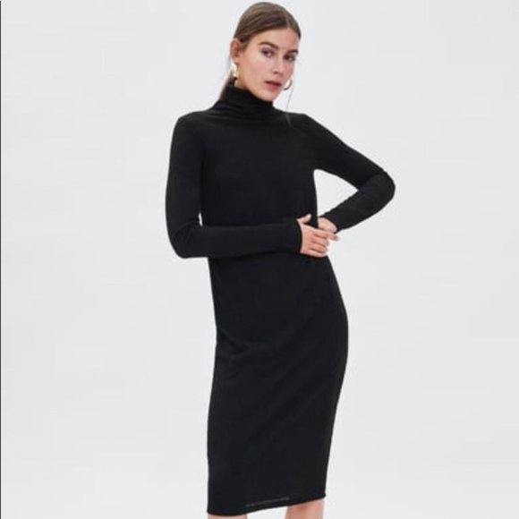Zara black textured weave turtleneck midi dress, S - Picture 1 of 15